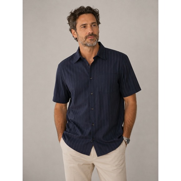 Ted Baker Other - Ted Baker London Mens Navy Blue Stripe Short Sleeve Button Up Shirt Size XL